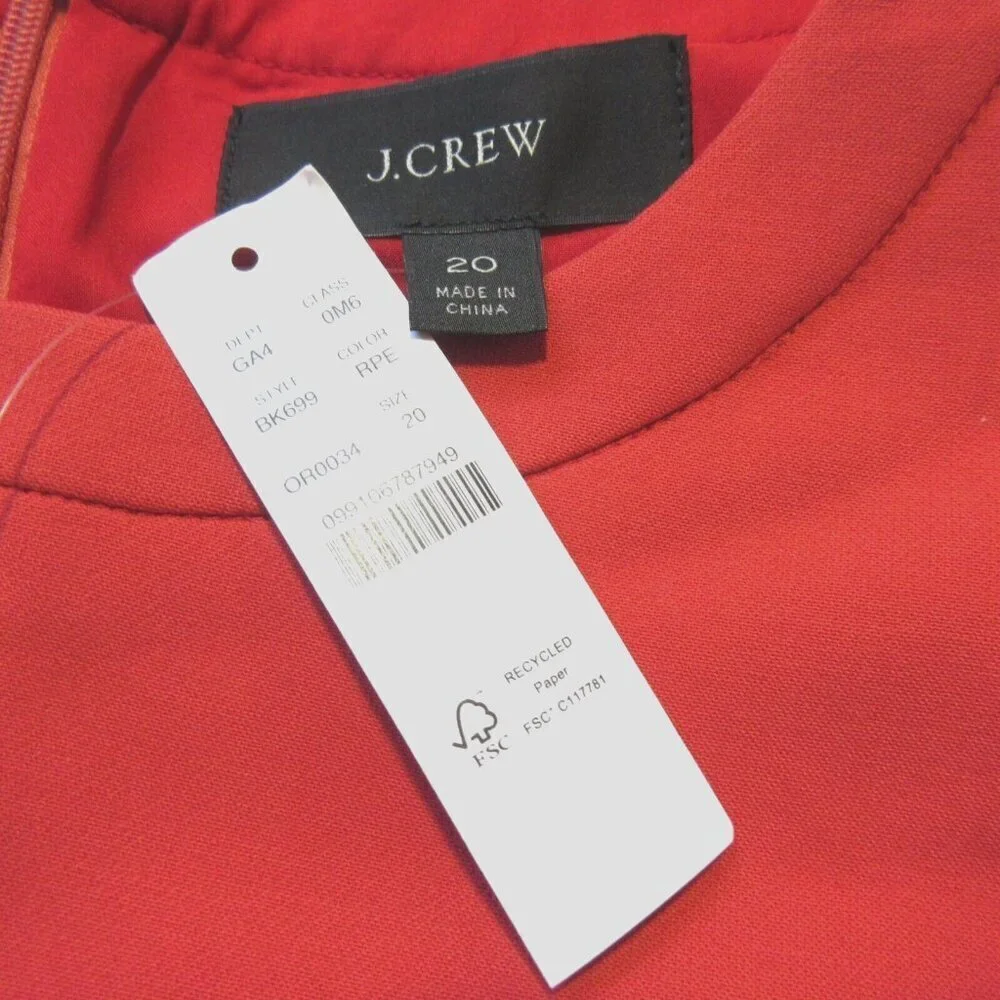 NWT J.Crew Sleeveless Sheath in Ripe Persimmon Red Four Season Stretch Dress 20